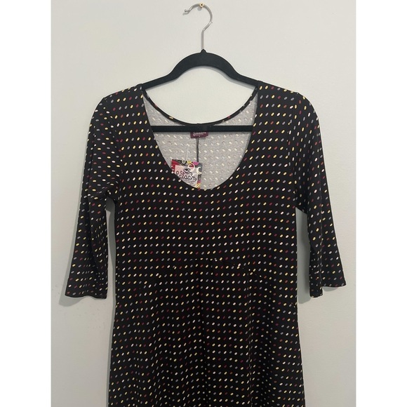 Salaam Dress Women’s Small Black Multi Polka Dot Scoop Neck 3/4 Sleeves - Picture 4 of 12